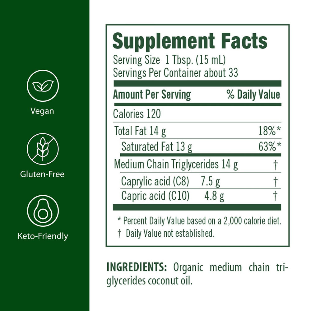 Flora MCT Oil, etiqueta orgánica: origen ético y sin OGM.