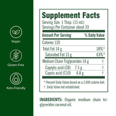 Flora MCT Oil, etiqueta orgánica: origen ético y sin OGM.