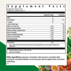 Floradix detalle de la etiqueta con ingredientes y dosis, beneficio: información clara