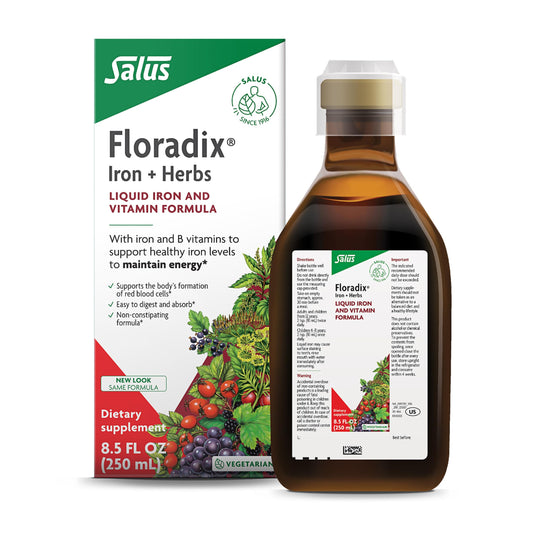 Floradix frasco delantero mostrando la etiqueta clara y beneficios
