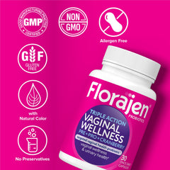 Florajen botella abierta con cápsulas visibles y fácil dosificación