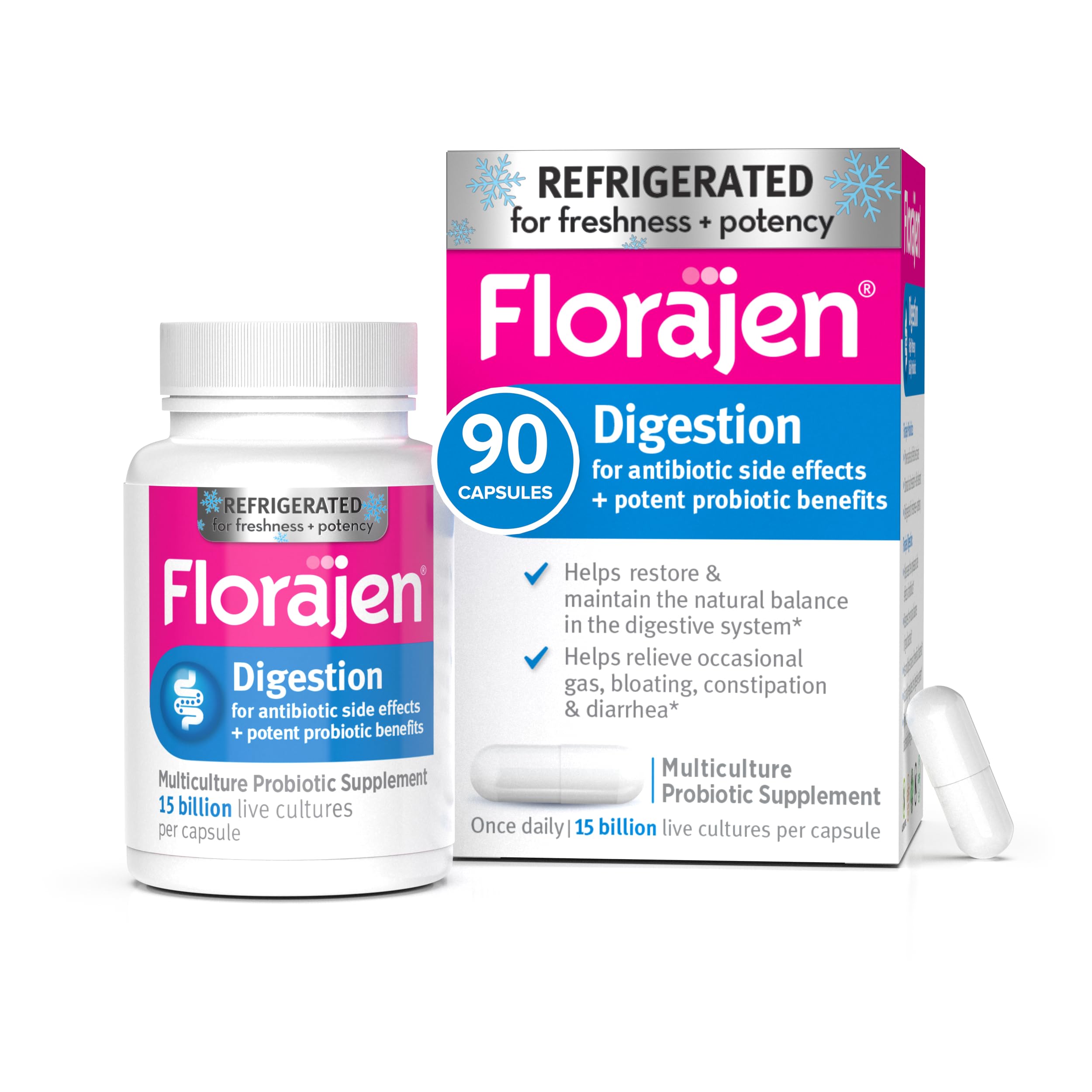 Florajen frontal del envase mostrando 90 cápsulas y marca para confianza