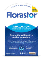 Florastor frente del empaque mostrando la marca y beneficios digestivos