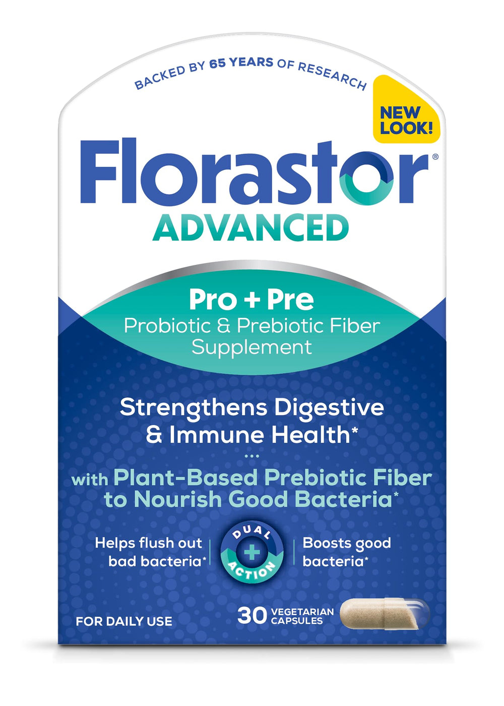Florastor envase frontal mostrando nombre y beneficios para digestión