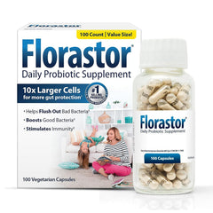 Florastor frasco frontal mostrando etiqueta y apoyo a la salud digestiva