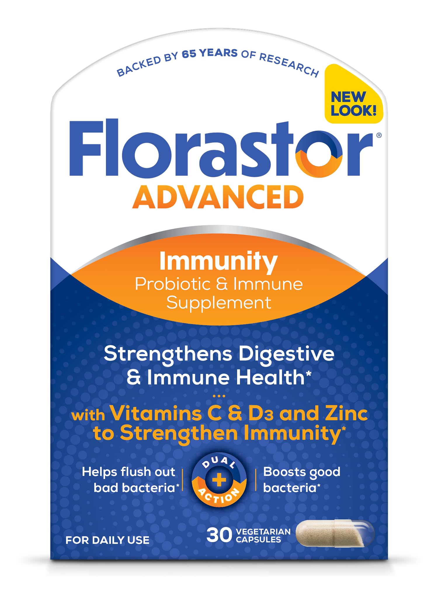 Florastor envase frontal mostrando 30 cápsulas y beneficios claros