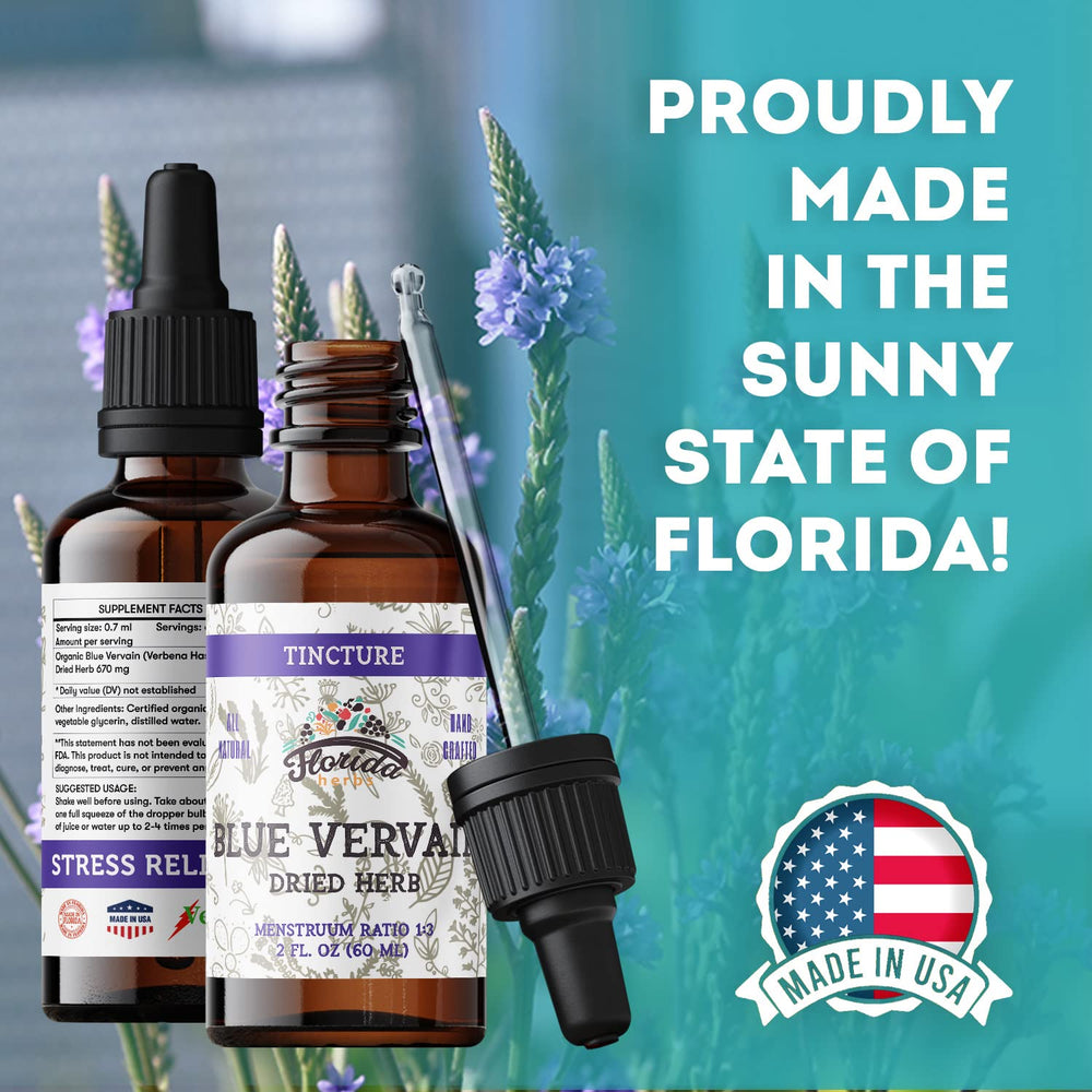 FLORIDA HERBS botella de 2 oz junto a objeto cotidiano para comparar tamaño