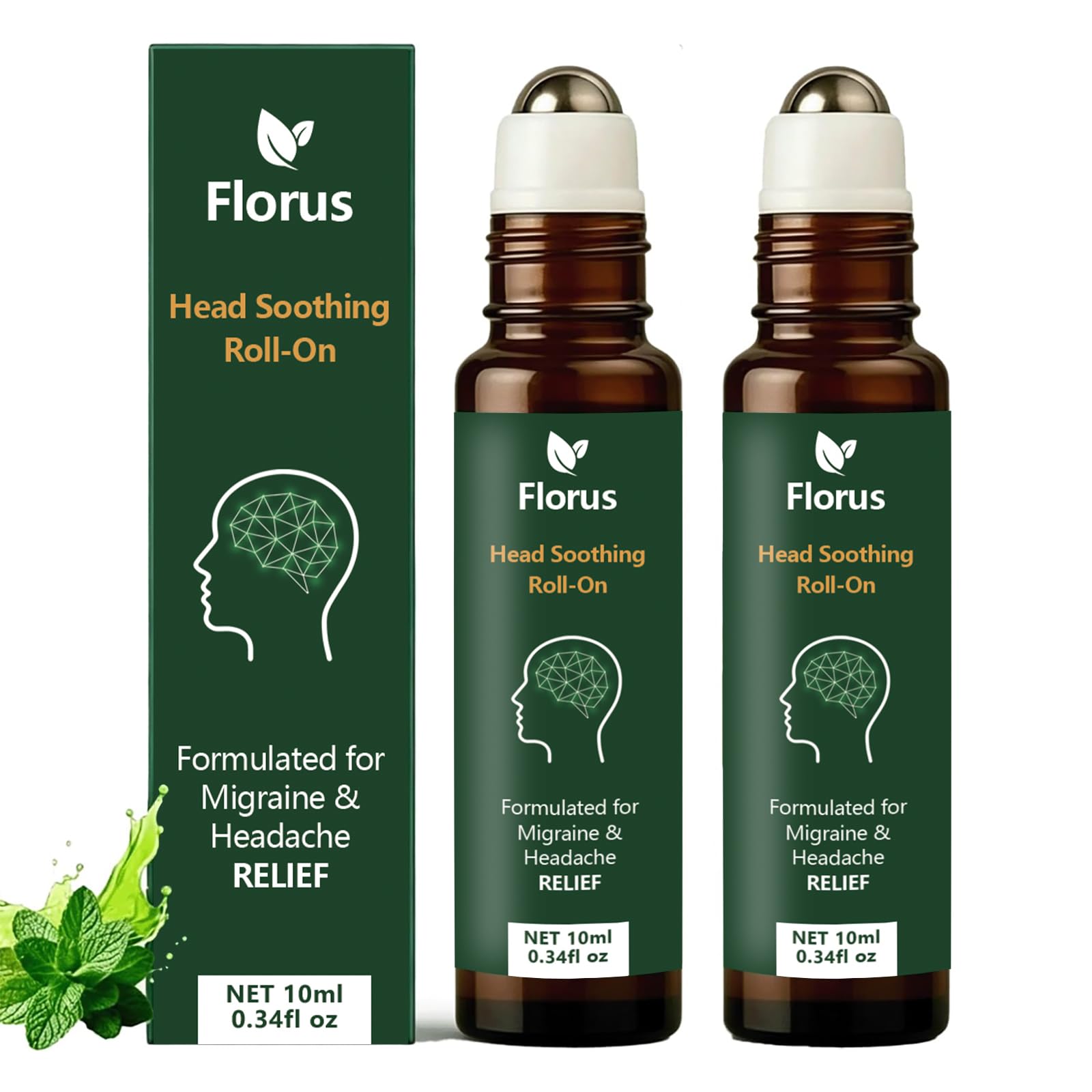 Florus roll-on frontal mostrando envase compacto y beneficios portátiles