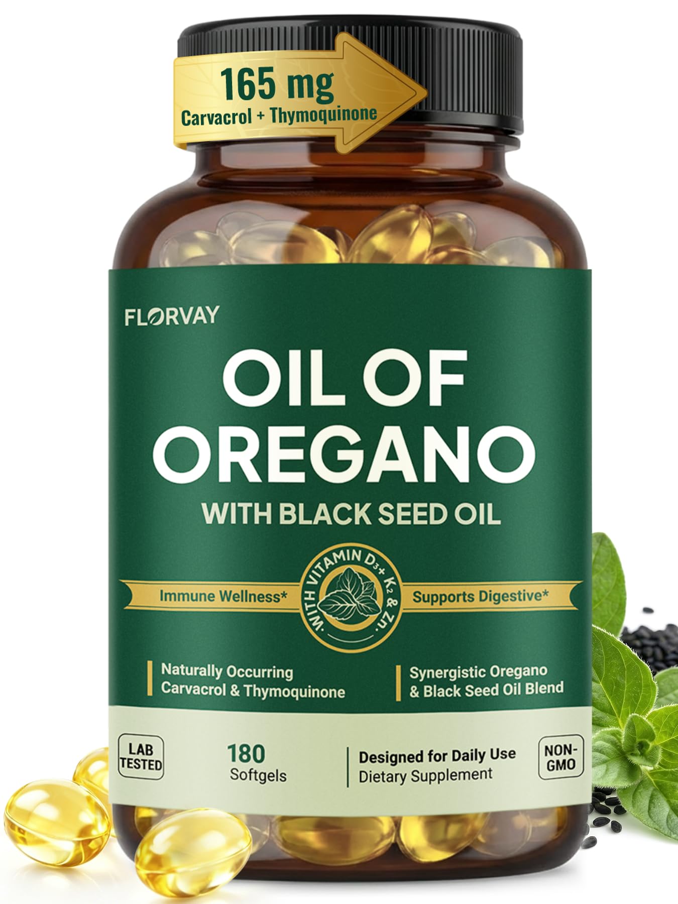 Florvay frasco frontal mostrando 180 cápsulas para conveniencia