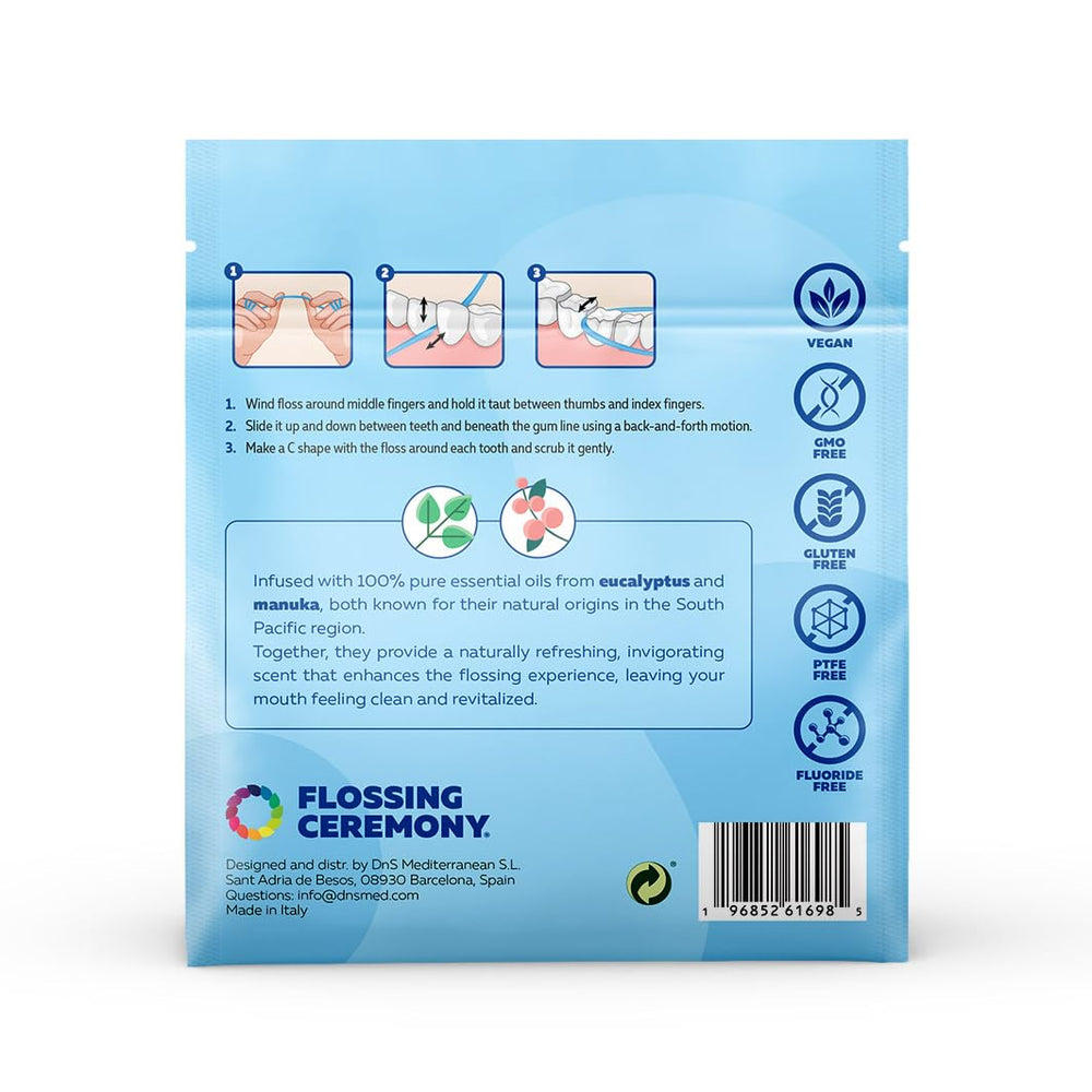 FLOSSING CEREMONY primer plano de la estructura tejida que maximiza limpieza