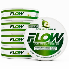 Flow Pouches frente del envase mostrando diseño y sabor manzana ácida