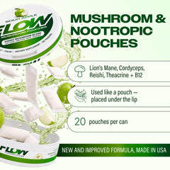 Flow Pouches lata abierta con pouches visible, portabilidad y cantidad