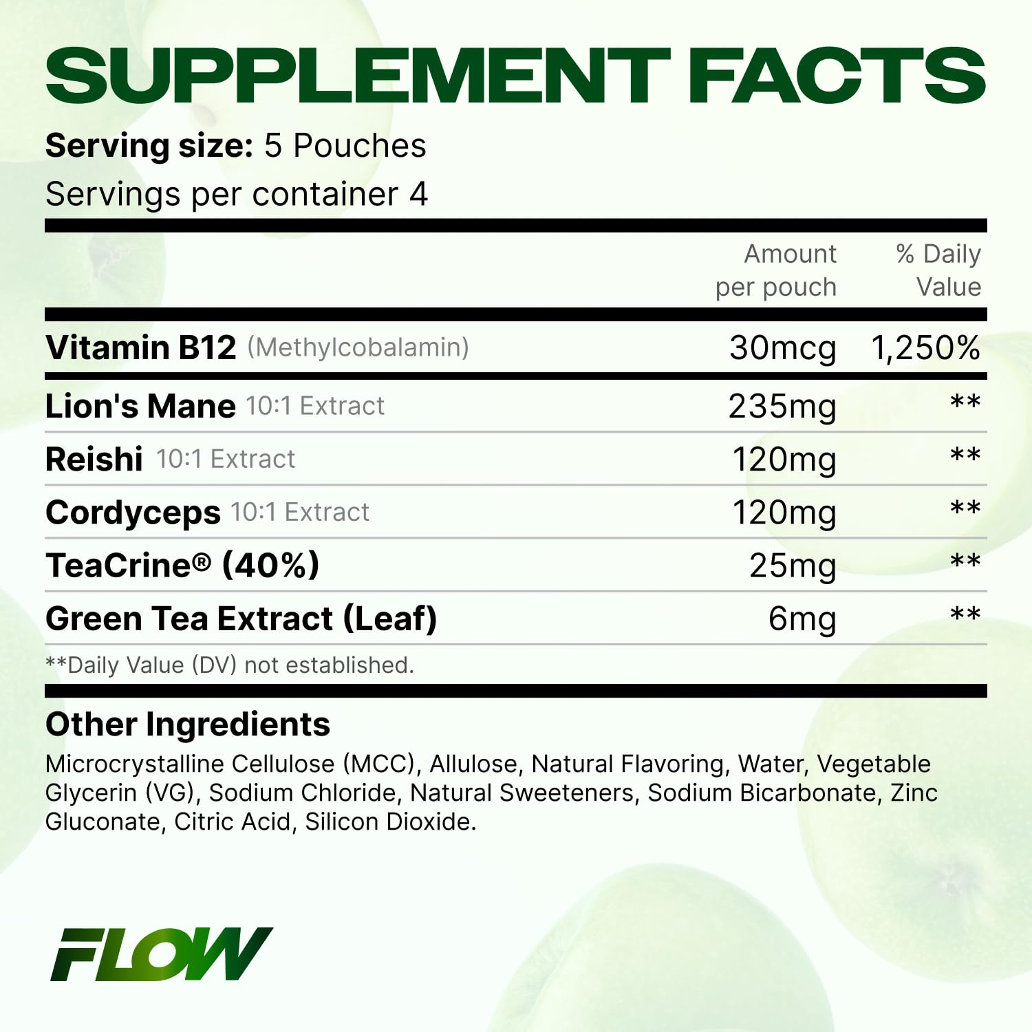 Flow Pouches latas apiladas mostrando las 5 latas y total 100 pouches