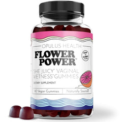 Flower Power empaque frontal mostrando 60 gomitas y beneficios claros