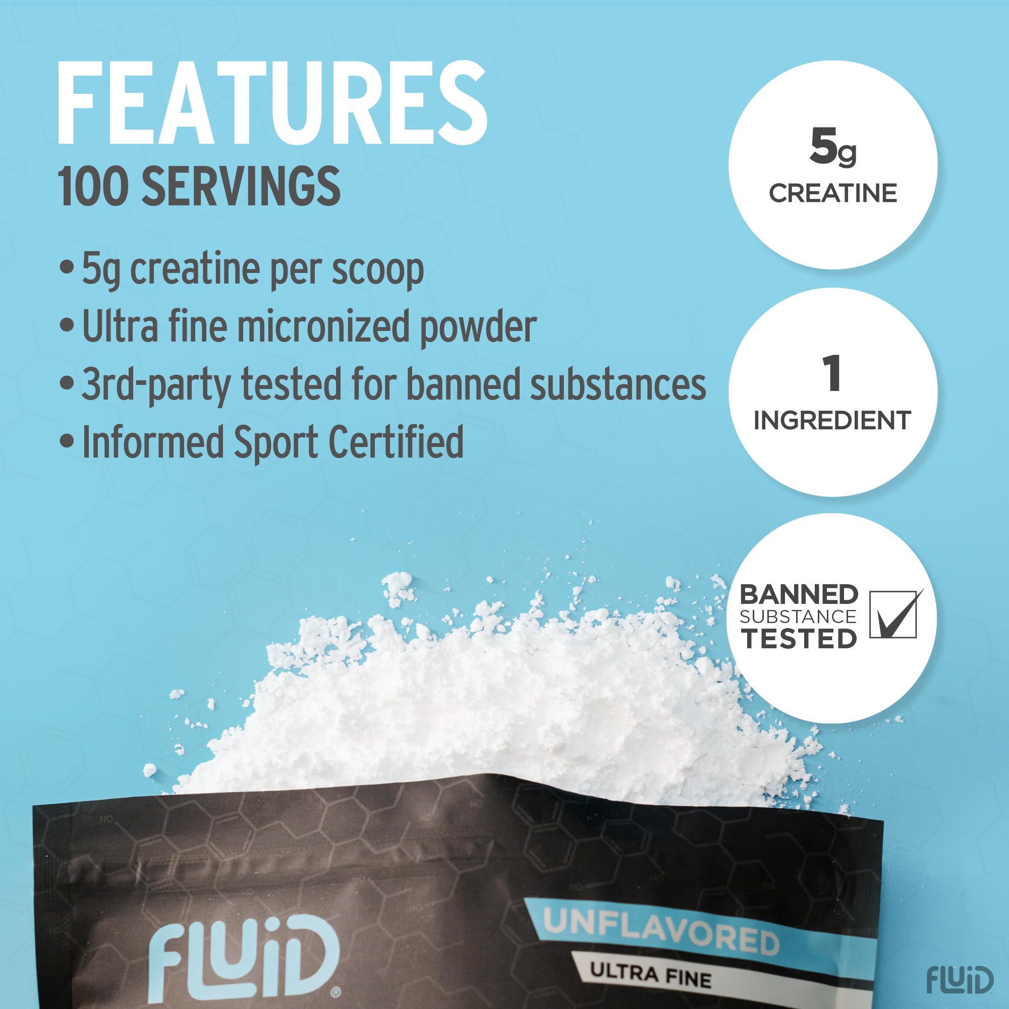 Vaso con agua y Fluid Creatine disolviéndose para consumo rápido