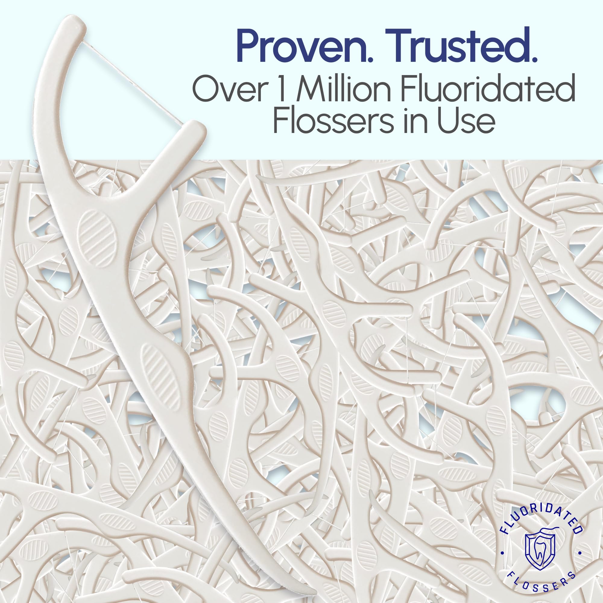 Fluoridated Flossers comparación de tamaño junto a monedas para escala portátil
