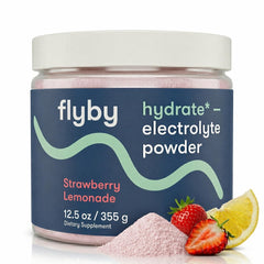 Flyby empaque frontal mostrando el diseño y el sabor lemonada de fresa para reconocimiento rápido