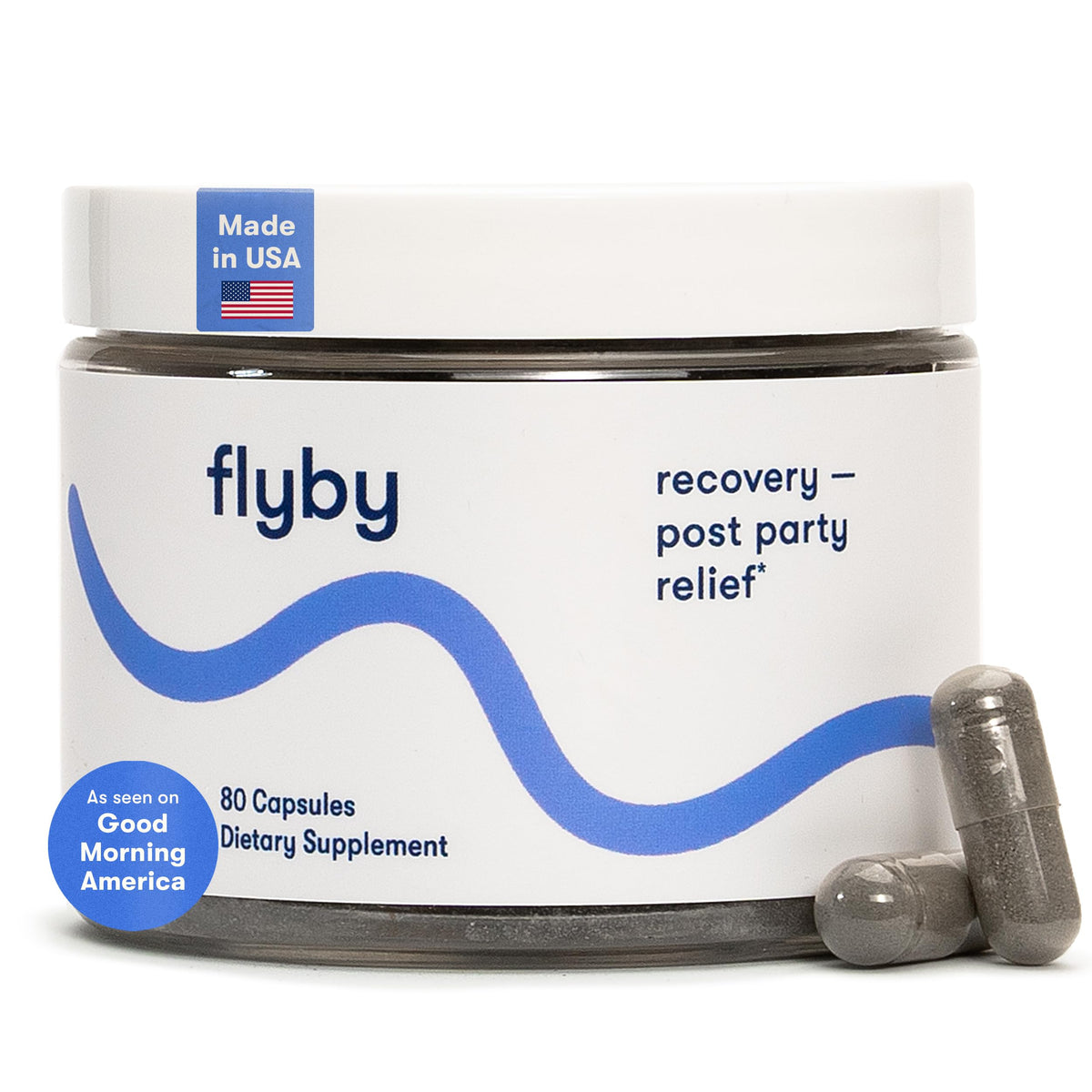 Flyby empaque frontal mostrando el diseño y cantidad para confianza inmediata