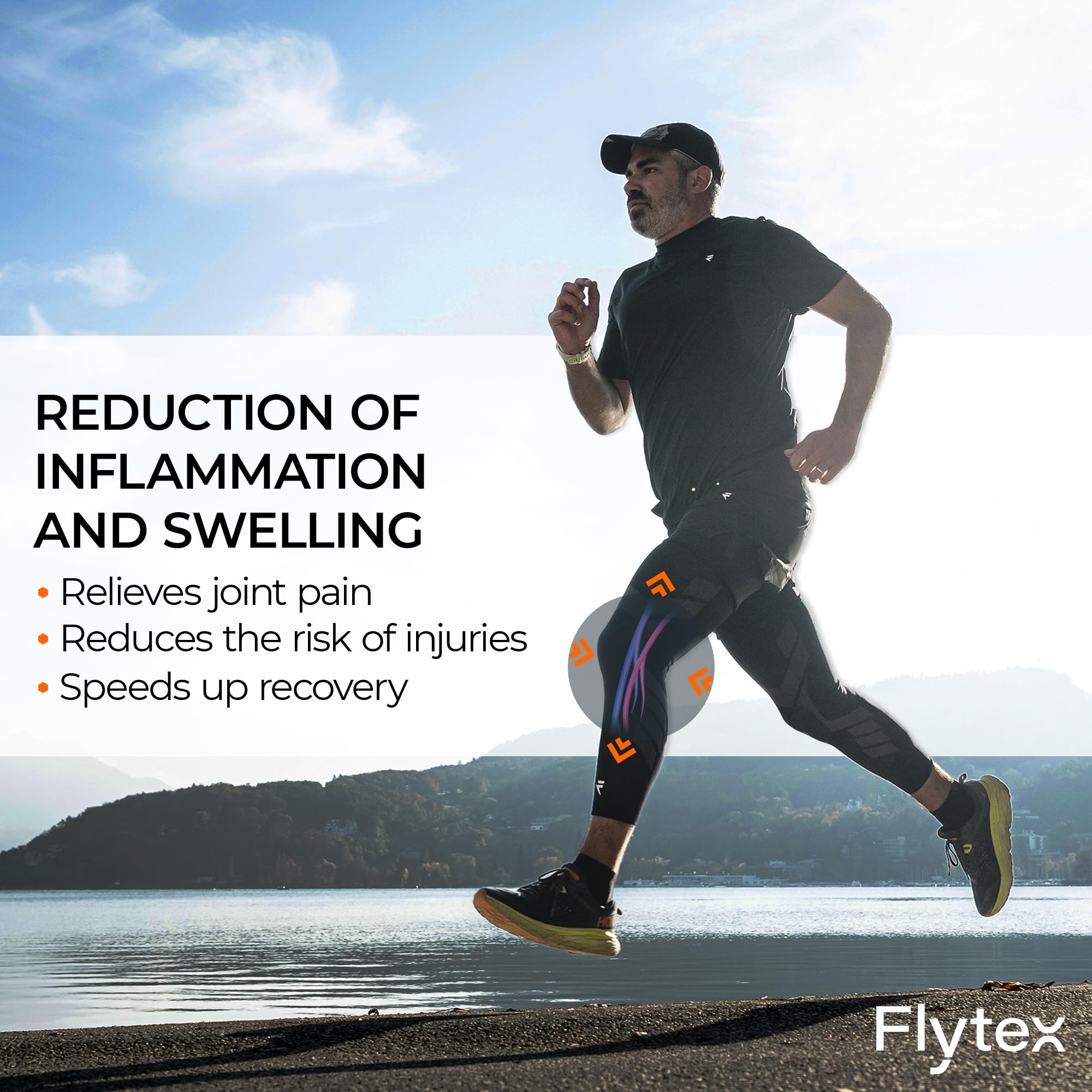 Flytex rodillera en uso durante running aporta estabilidad dinámica