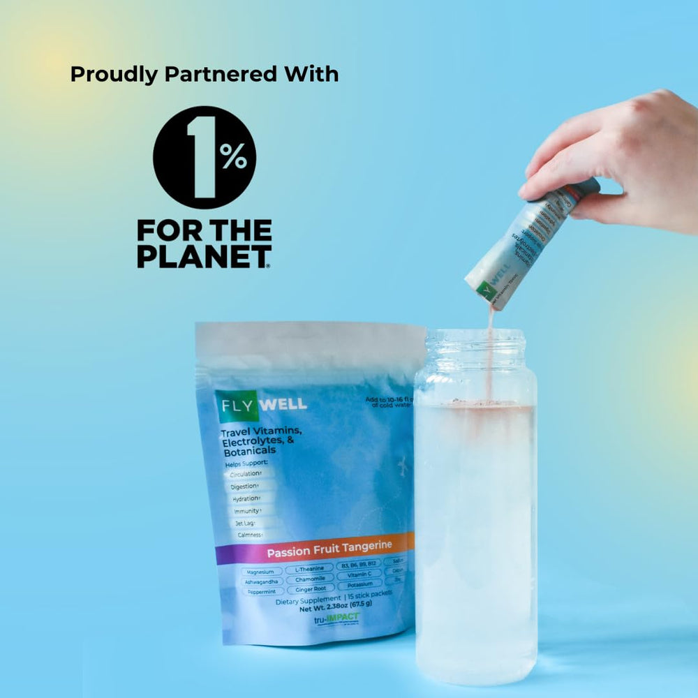 FlyWell stick disolviéndose en agua, hidratación instantánea en vuelo