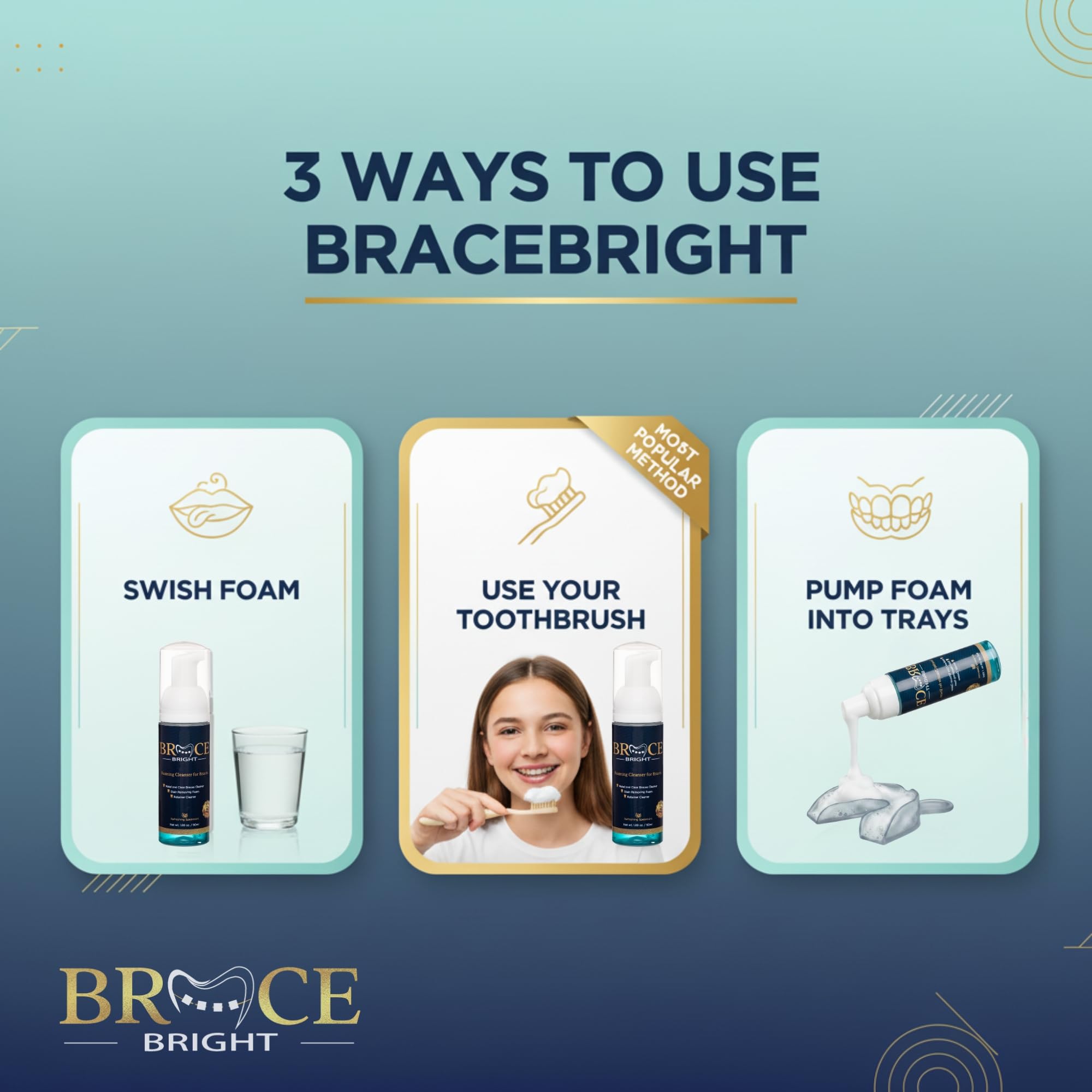 Persona usando Foam Bright con cepillo para limpiar brackets