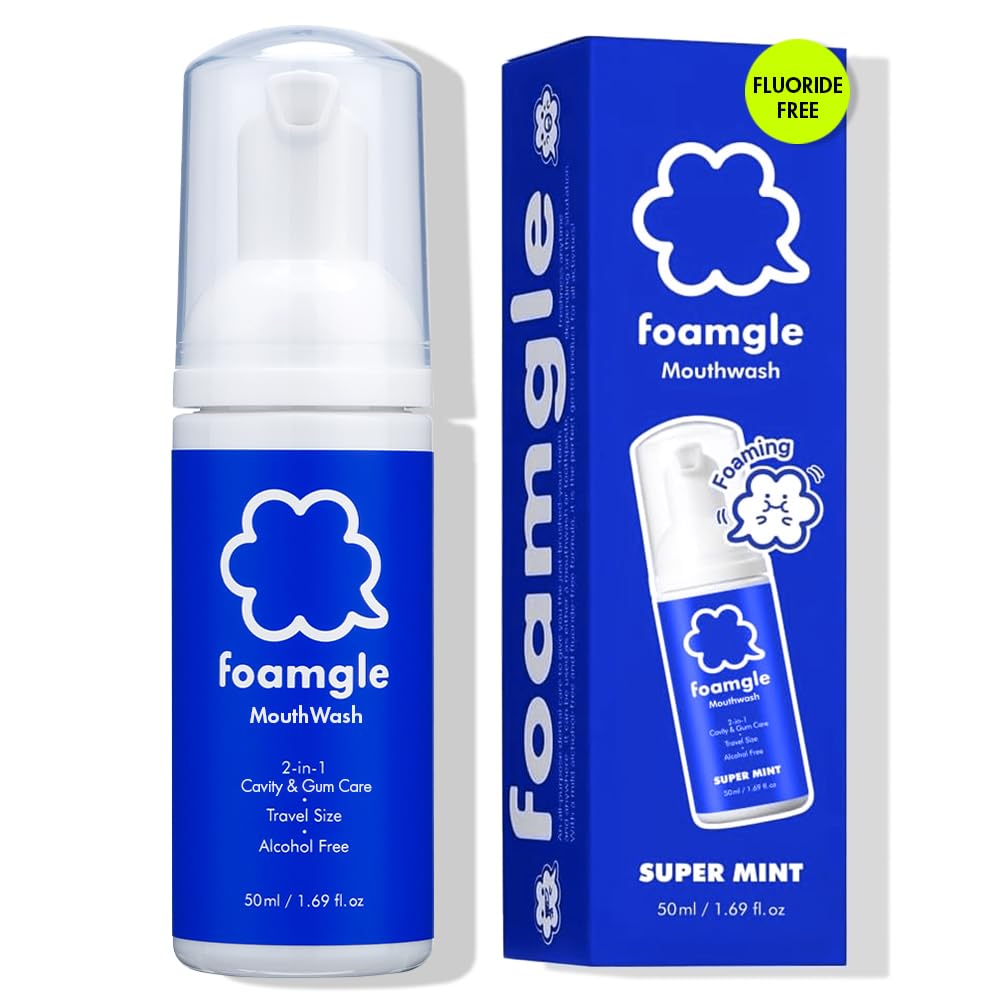 Foamgle envase frontal compacto mostrando tamaño de viaje y comodidad