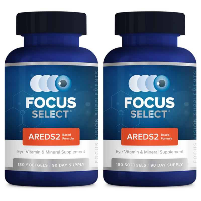 Focus Vision Supplements envase frontal mostrando 360 cápsulas y beneficios de apoyo visual