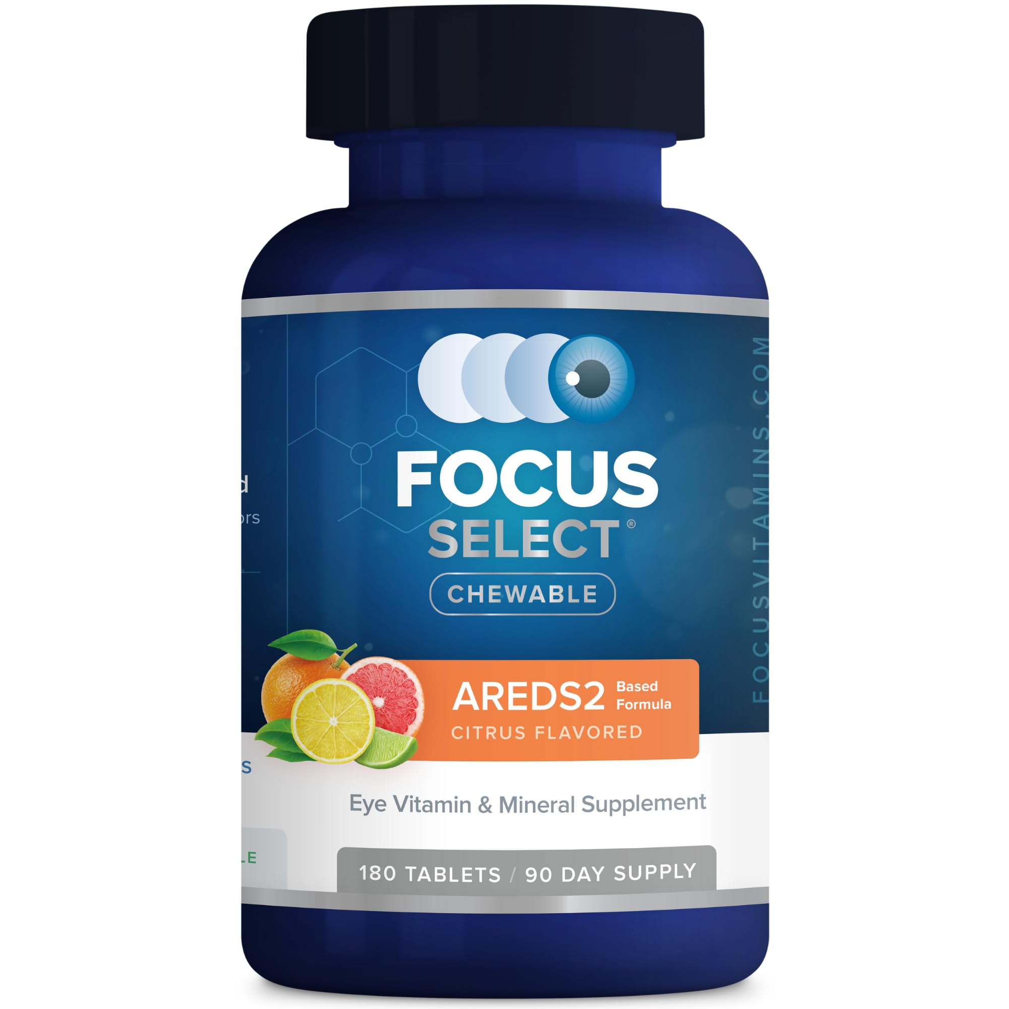 Focus Vision Supplements frente del empaque mostrando 180 unidades y confianza