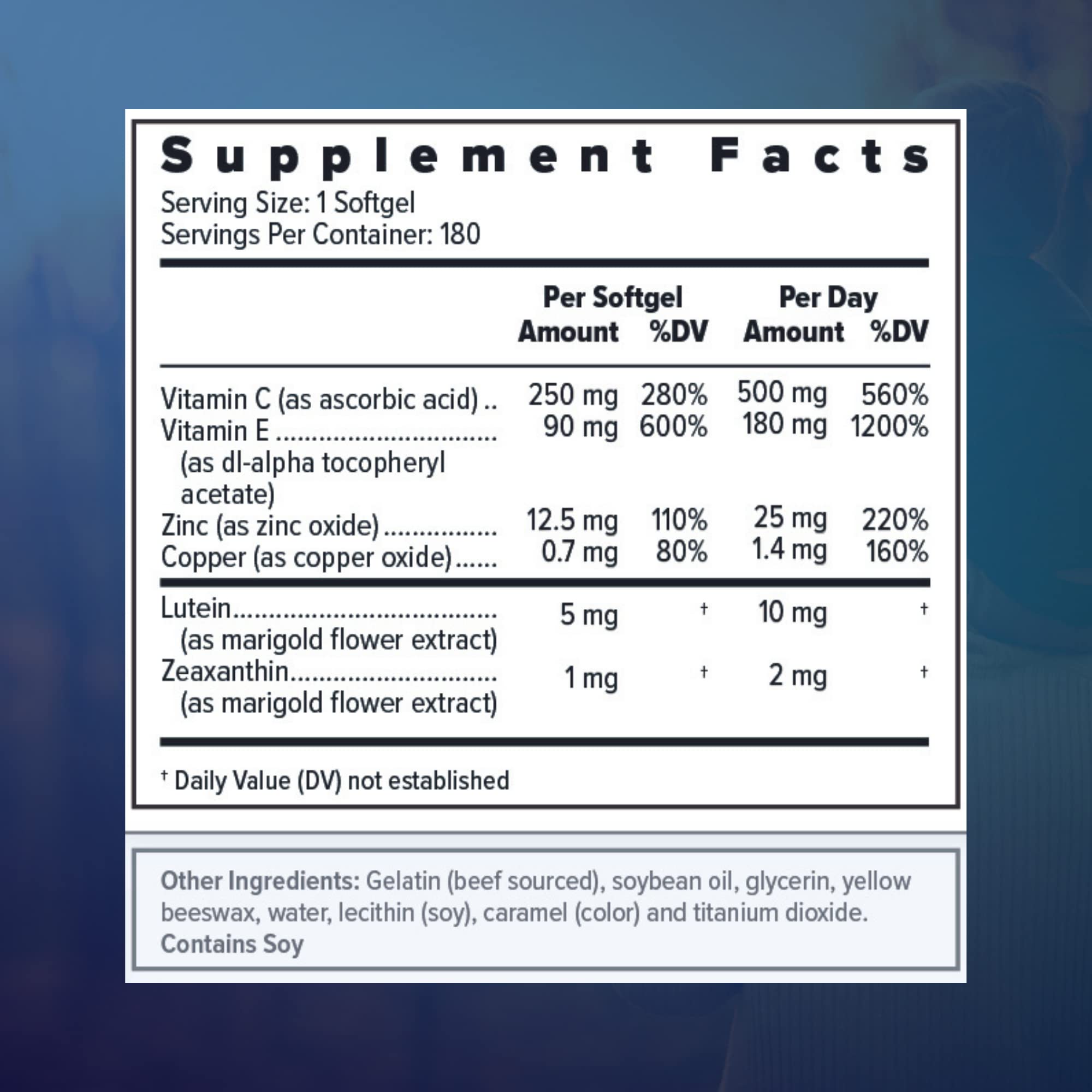 Focus Vision Supplements primer plano de cápsula suave y textura fácil de tragar