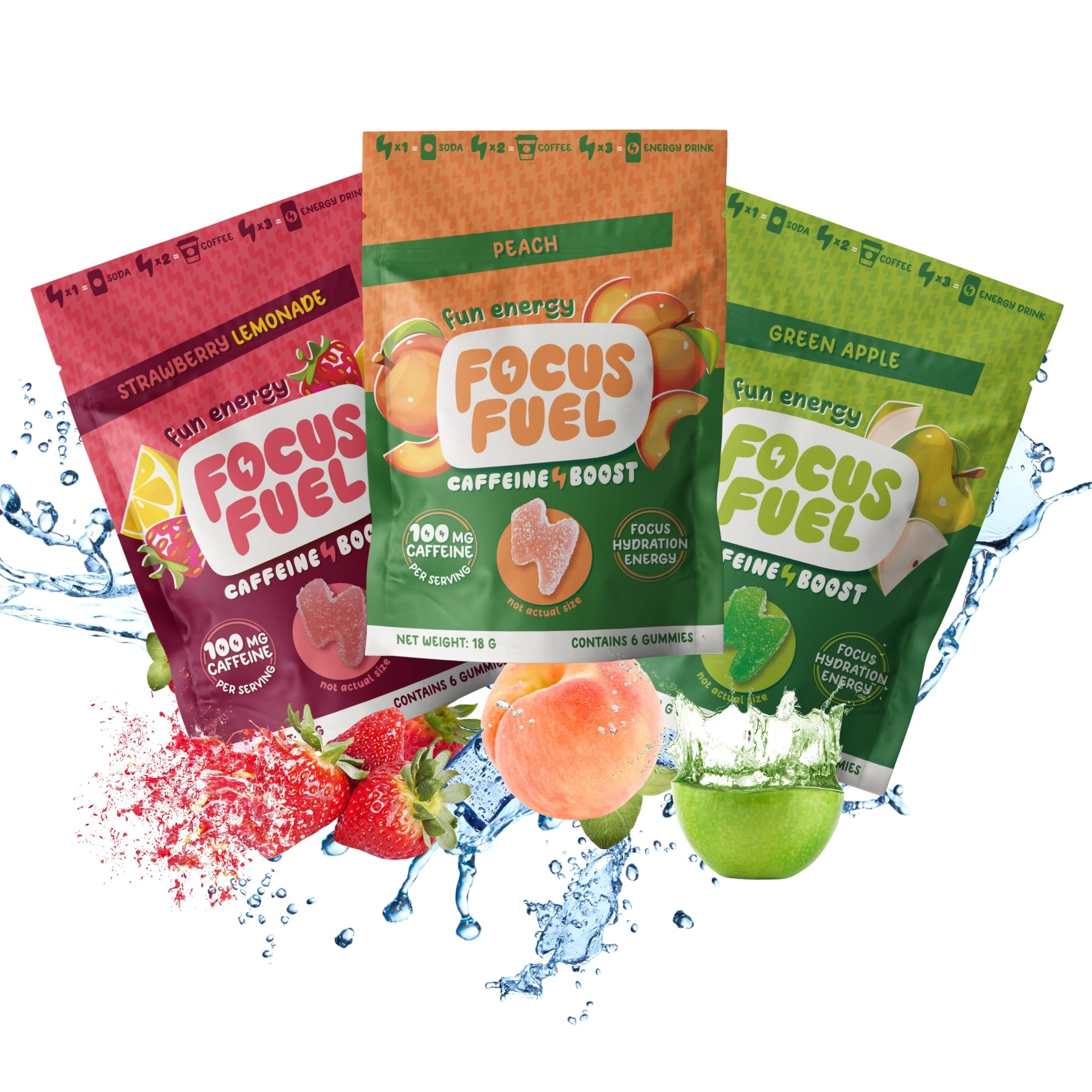 FocusFuel pack frontal mostrando diseño y sabores, conveniencia para probar