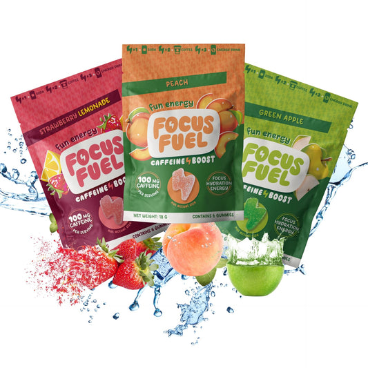 FocusFuel pack frontal mostrando diseño y sabores, conveniencia para probar