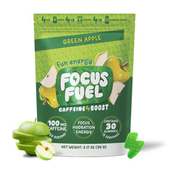 FocusFuel envase frontal manzana verde mostrando diseño y porciones