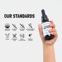 Food Over Drugs botella junto a objeto cotidiano para comparar tamaño