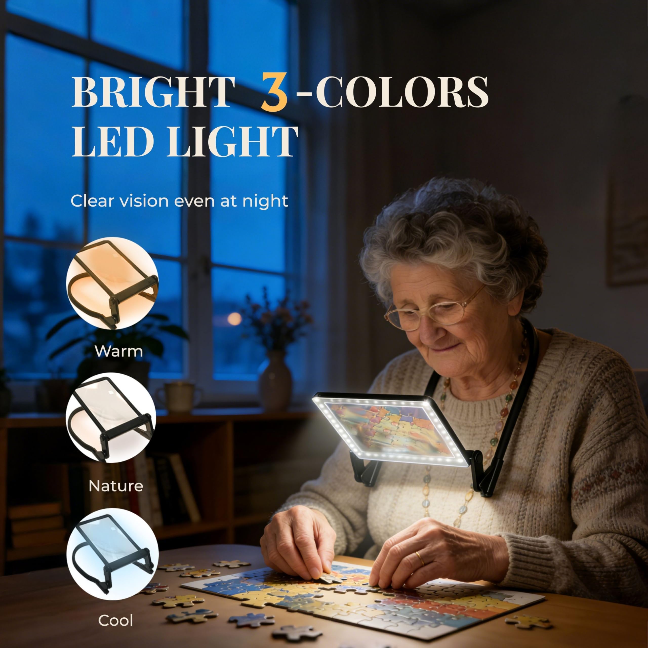 Fooikos en uso leyendo un libro, luz LED que facilita ver texto pequeño