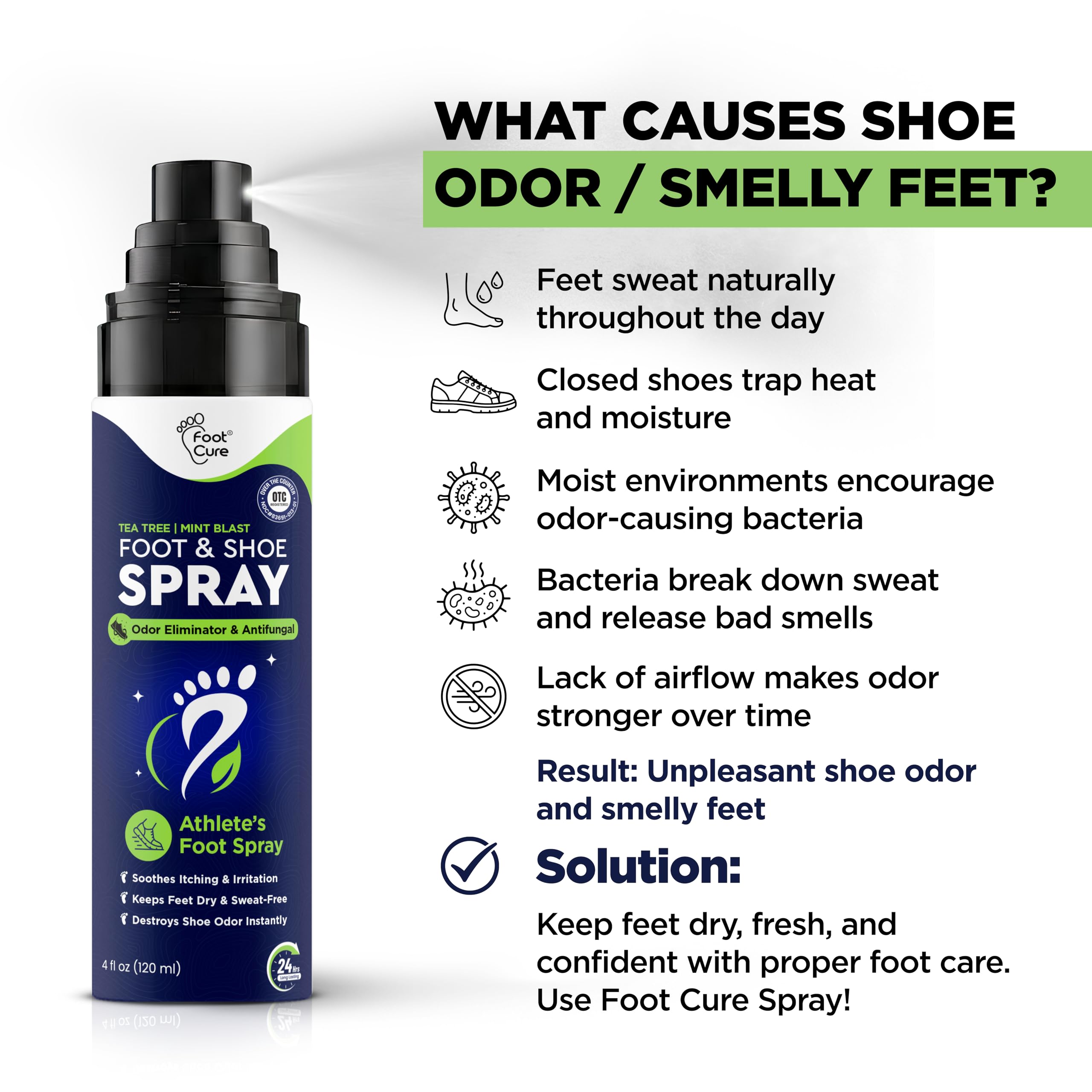 FOOT CURE junto a una mano para comparar tamaño y facilitar transporte