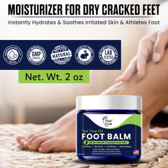 FOOT CURE envase sostenido en mano para mostrar escala práctica