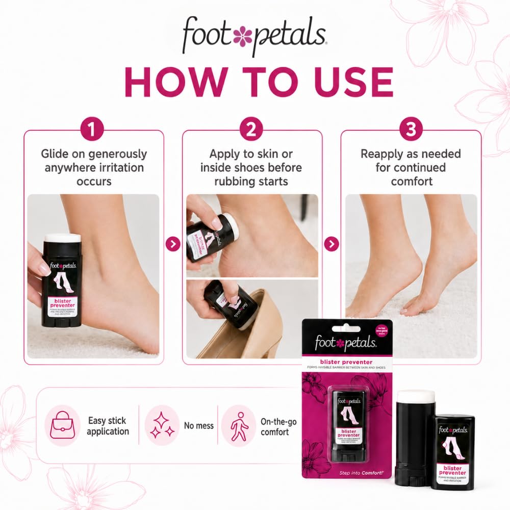 Foot Petals blisstick comparación de tamaño, formato portátil para bolso