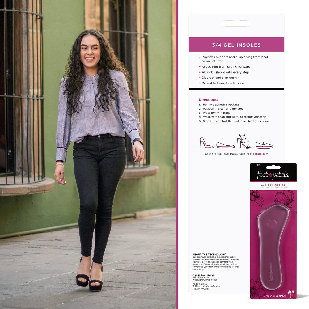 Foot Petals empaque abierto con instrucciones claras y beneficio práctico