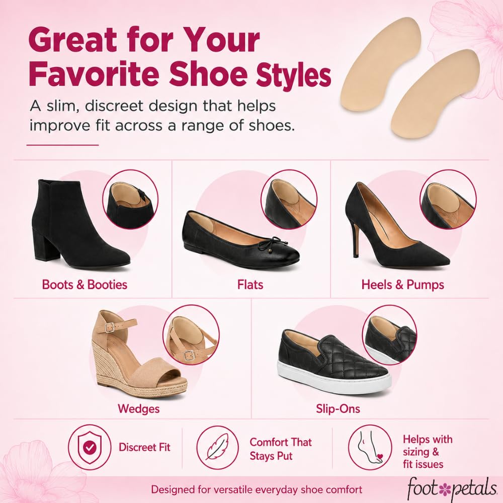 Foot Petals etiqueta interior mostrando tecnología PORON y beneficio amortiguador
