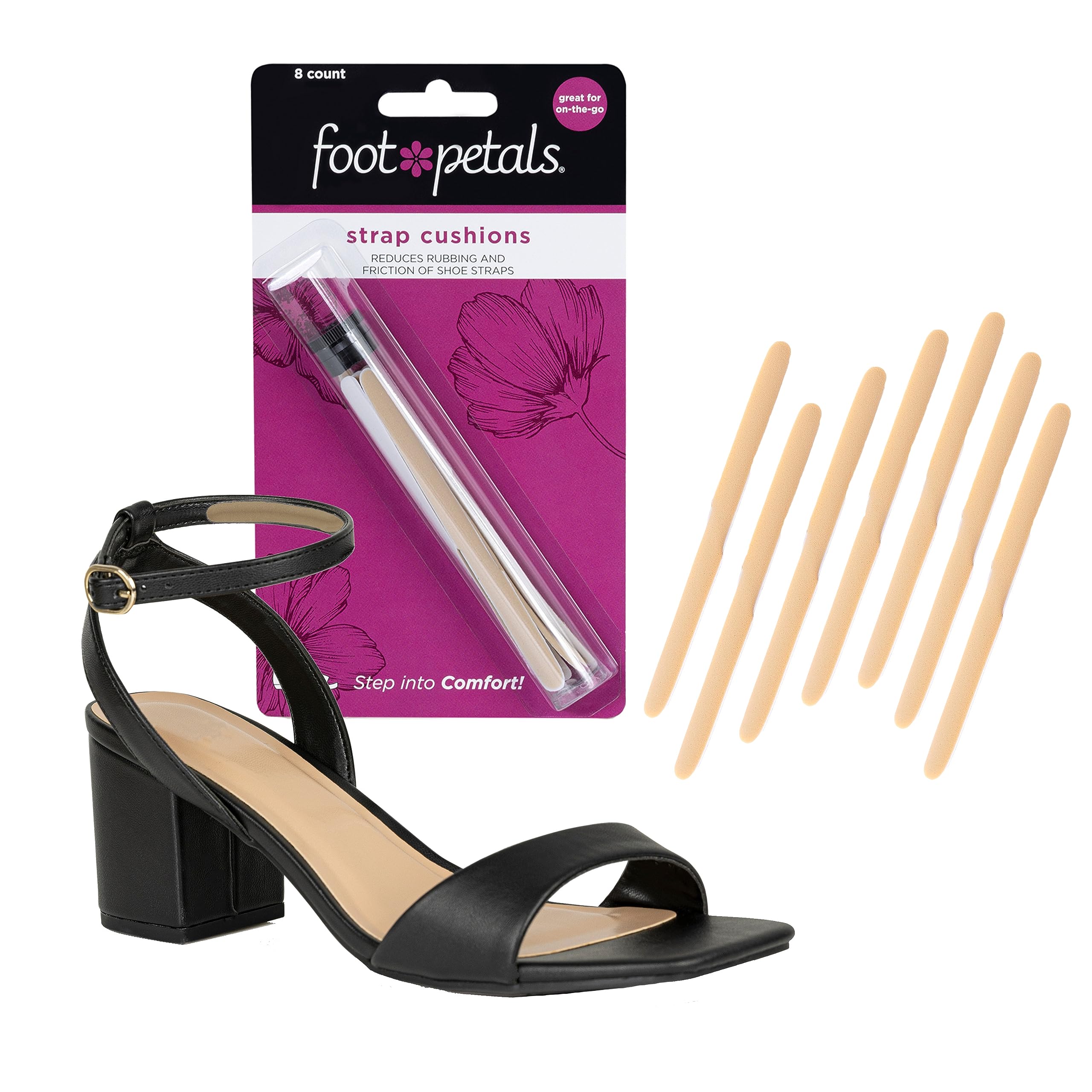 Foot Petals empaque frontal color khaki mostrando 8 almohadillas, solución discreta