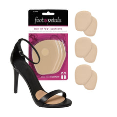 Foot Petals imagen frontal del empaque mostrando los 3 pares y beneficio comodidad