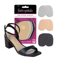 Foot Petals empaque frontal mostrando tres pares y beneficio de confort