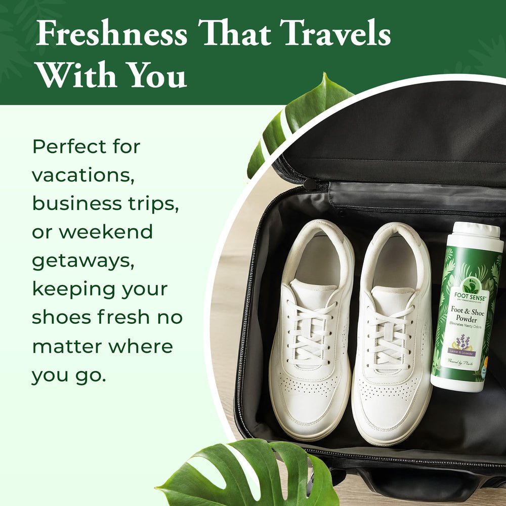 Envase Foot Sense junto a bolsa deportiva mostrando uso en equipos y calzado