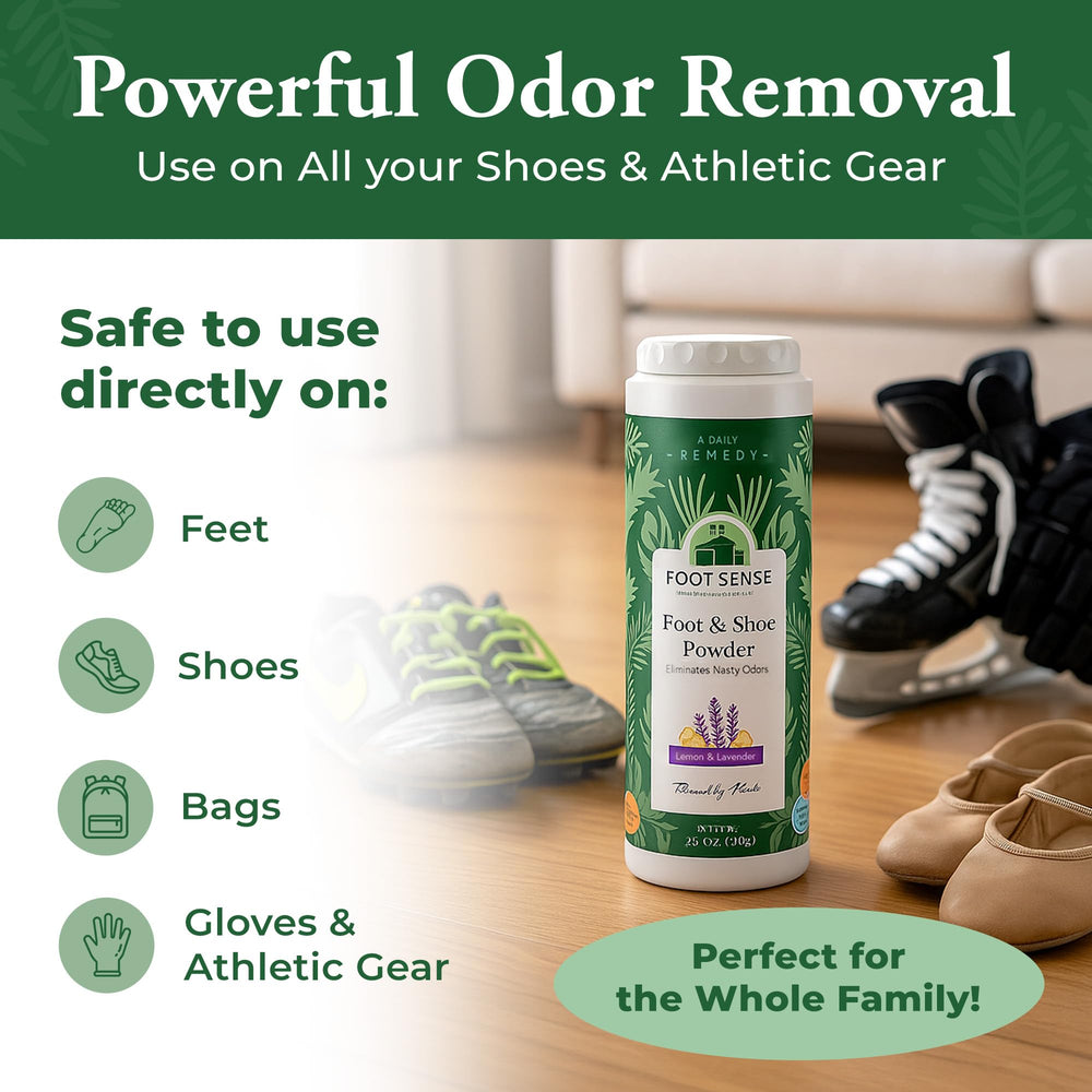Polvo Foot Sense espolvoreado en calcetines para mayor comodidad y frescura