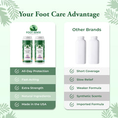 Foot Sense etiqueta con ingredientes y sin talco para tranquilidad