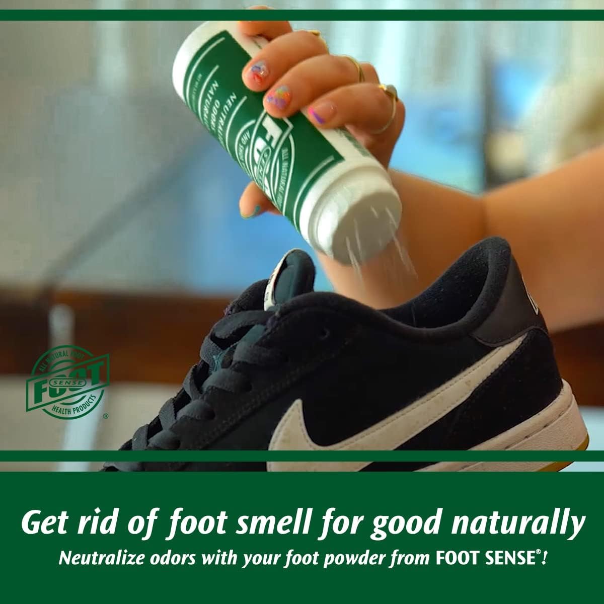 Foot Sense etiqueta con ingredientes botánicos y beneficios claros