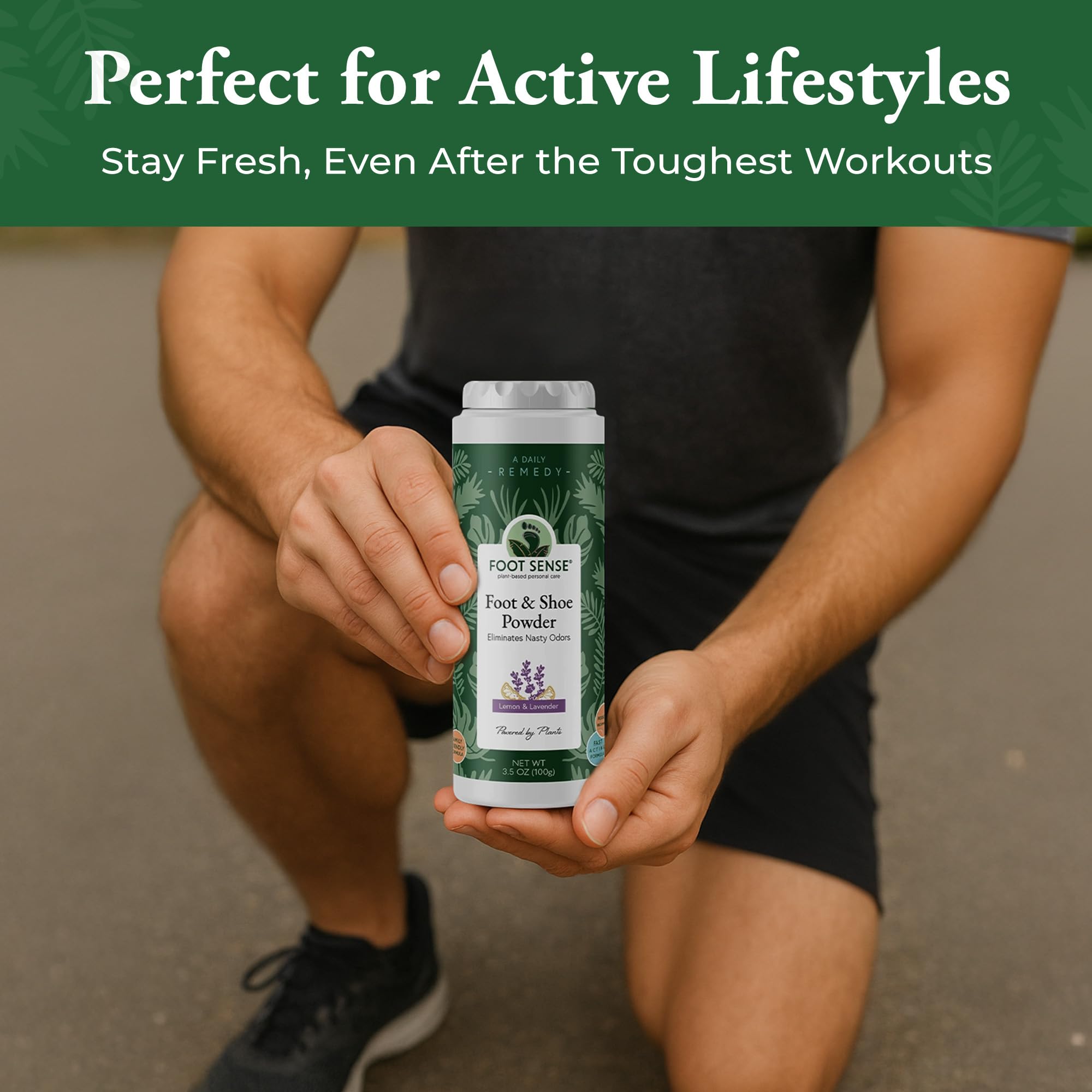 Etiqueta Foot Sense con ingredientes botánicos y minerales, tranquilidad y seguridad