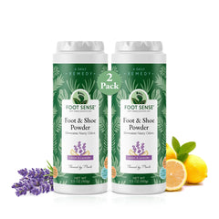 Foot Sense envase frontal mostrando diseño y peso 100 g, mantiene pies frescos