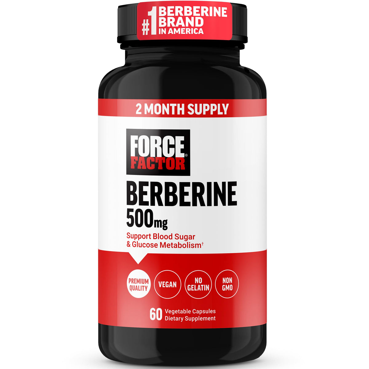 Force Factor envase frontal mostrando berberina 500 mg y ventaja de calidad