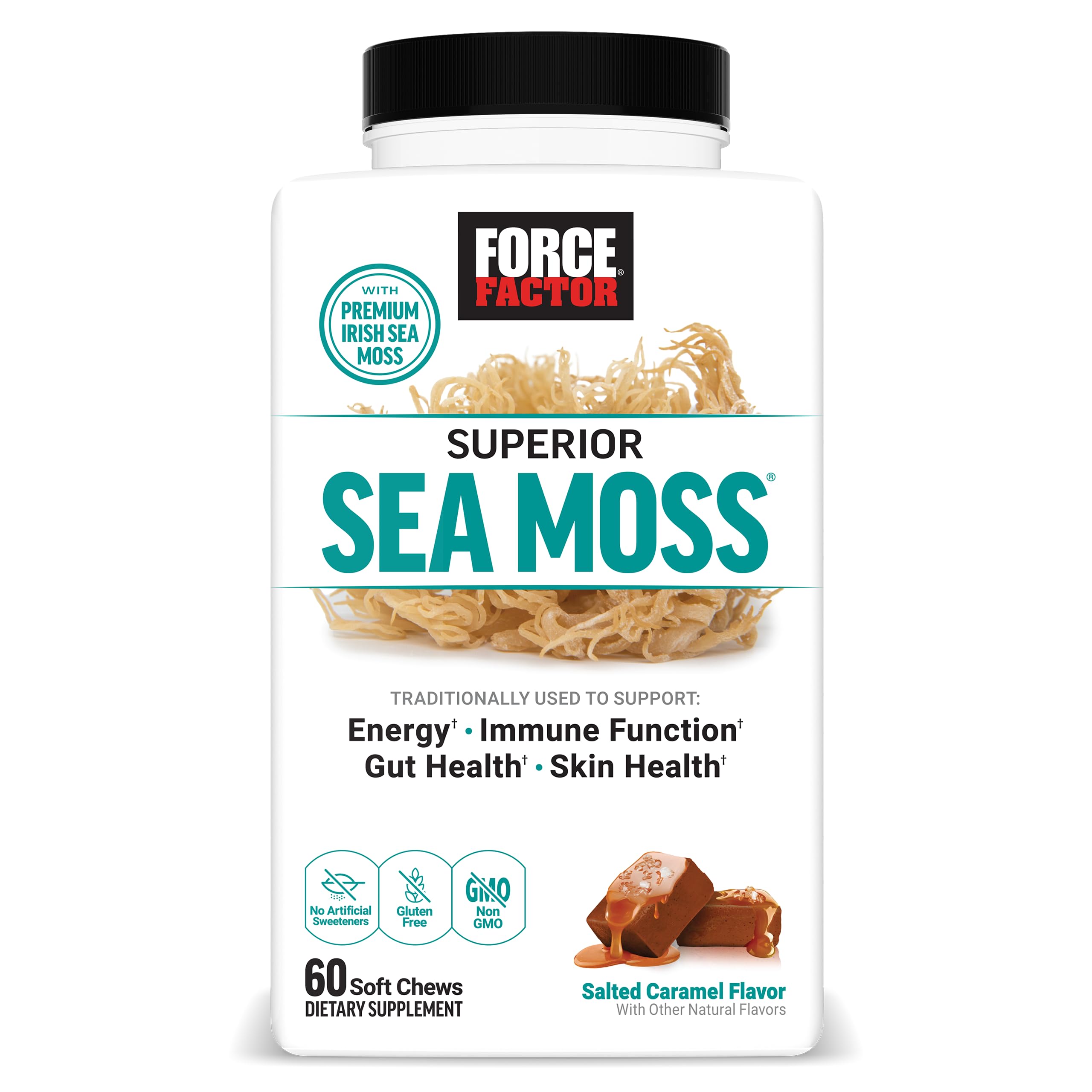 Force Factor envase frontal mostrando soft chews y beneficios nutricionales